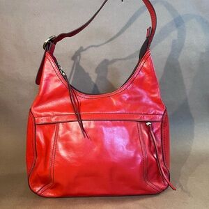 HOBO Fortune Genuine Leather Shoulder Bag In Driftwood Red Orange Zip Closure